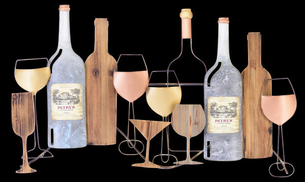 ''Wine and Glasses'' Wood Wall Art