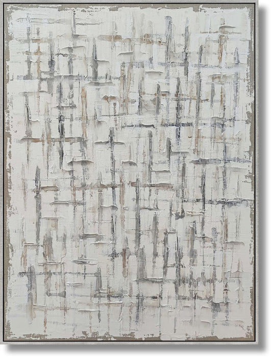 ''Urban Mist Textured Abstraction'' Hand-painted Canvas in Frame