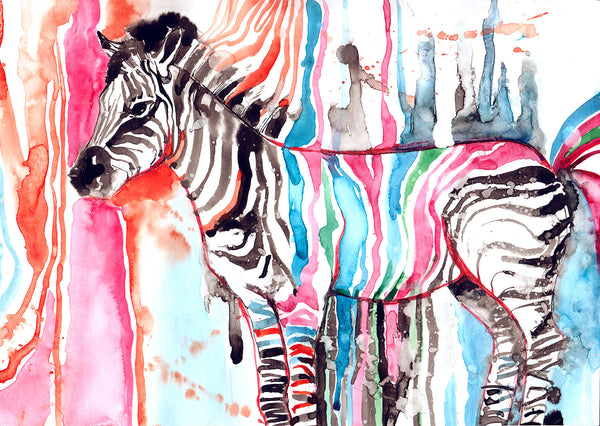 ''Prismatic Safari Zebra'' Printed Wrapped Canvas