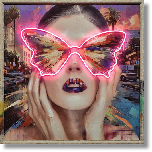 ''Neon Butterfly Sunglasses'' Hand-painted LED in Frame
