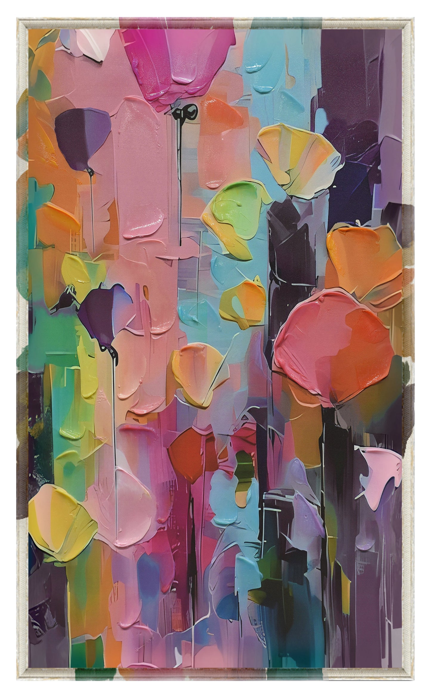 ''Flower Painting I'' Hand-painted Canvas in Frame
