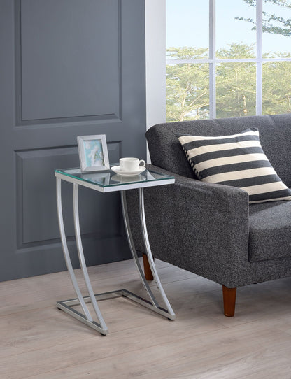 Mesa auxiliar de sofá con tapa de vidrio rectangular Cayden, cromada