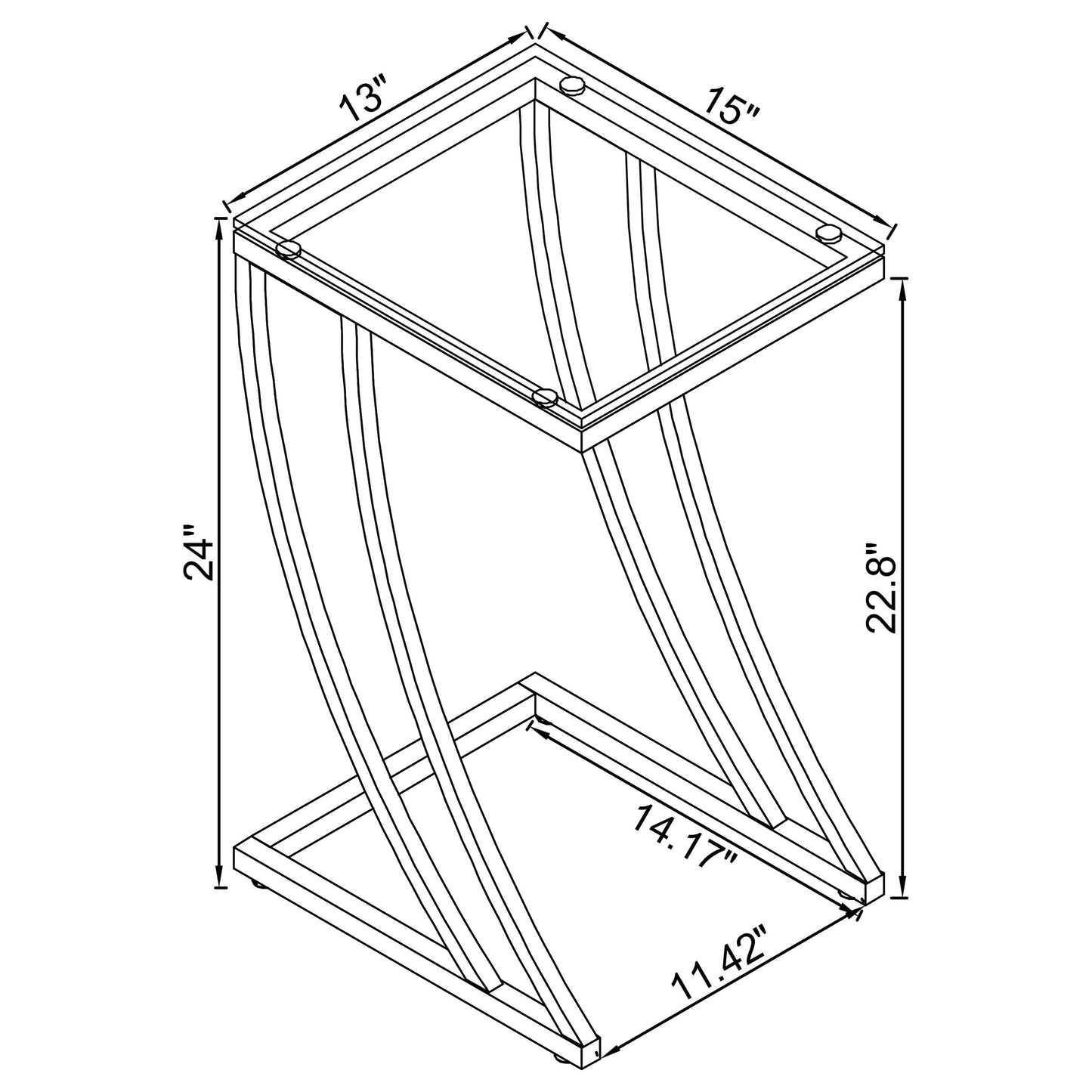 Mesa auxiliar de sofá con tapa de vidrio rectangular Cayden, cromada