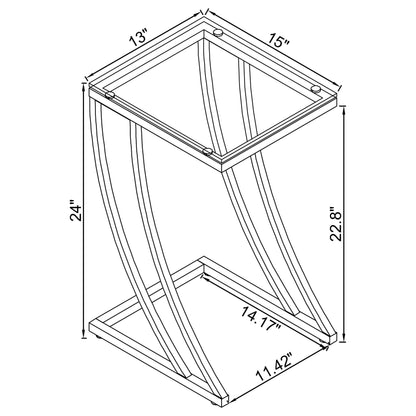 Mesa auxiliar de sofá con tapa de vidrio rectangular Cayden, cromada