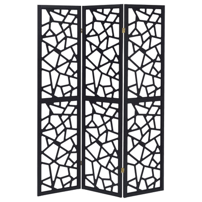 Nailan 3-Panel Room Divider Folding Screen Black Open Mosaic