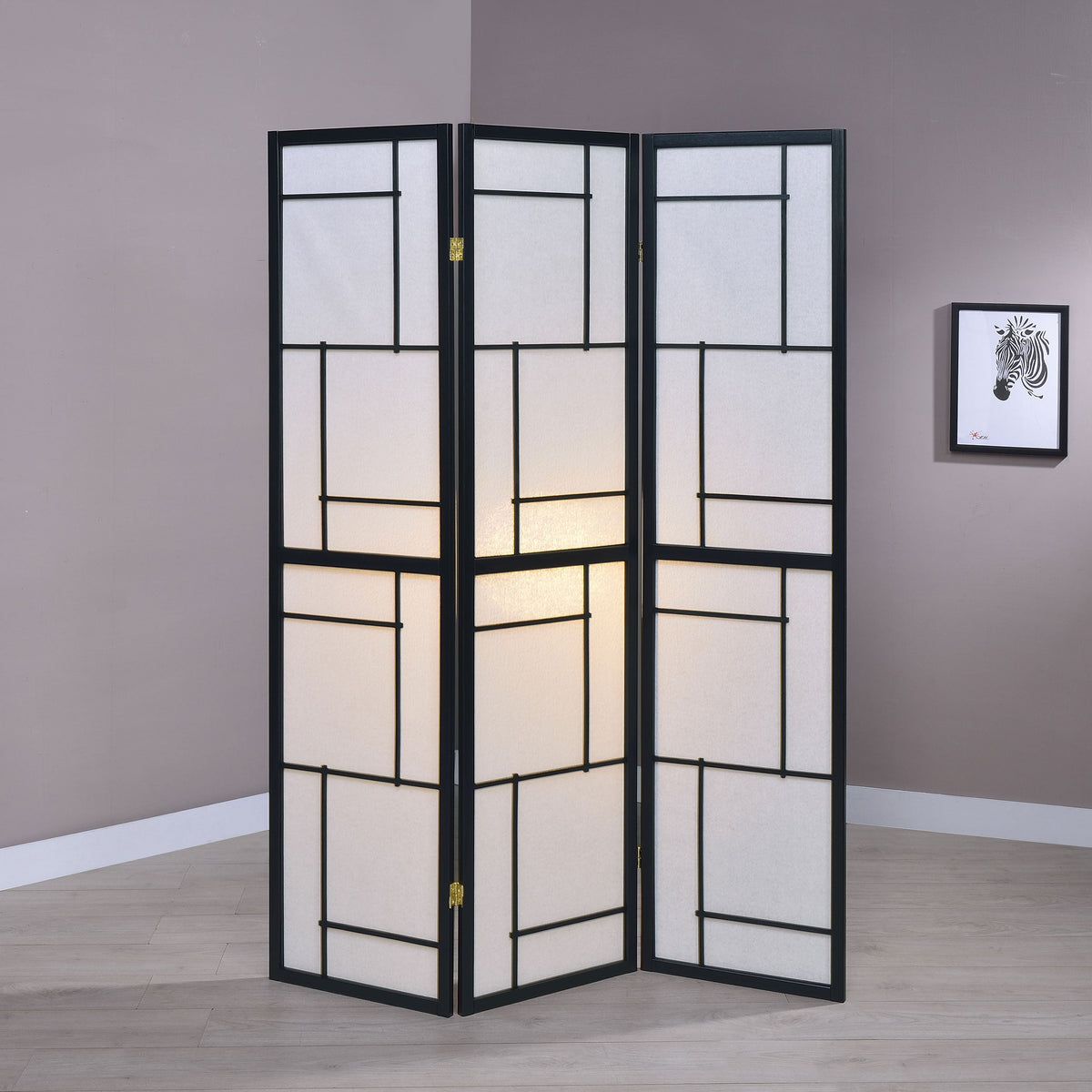 Biombo plegable Shoji de 3 paneles Damis, color negro