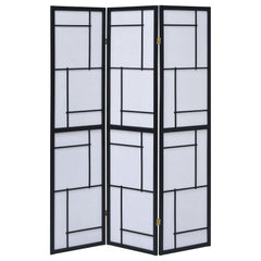 Biombo plegable Shoji de 3 paneles Damis, color negro