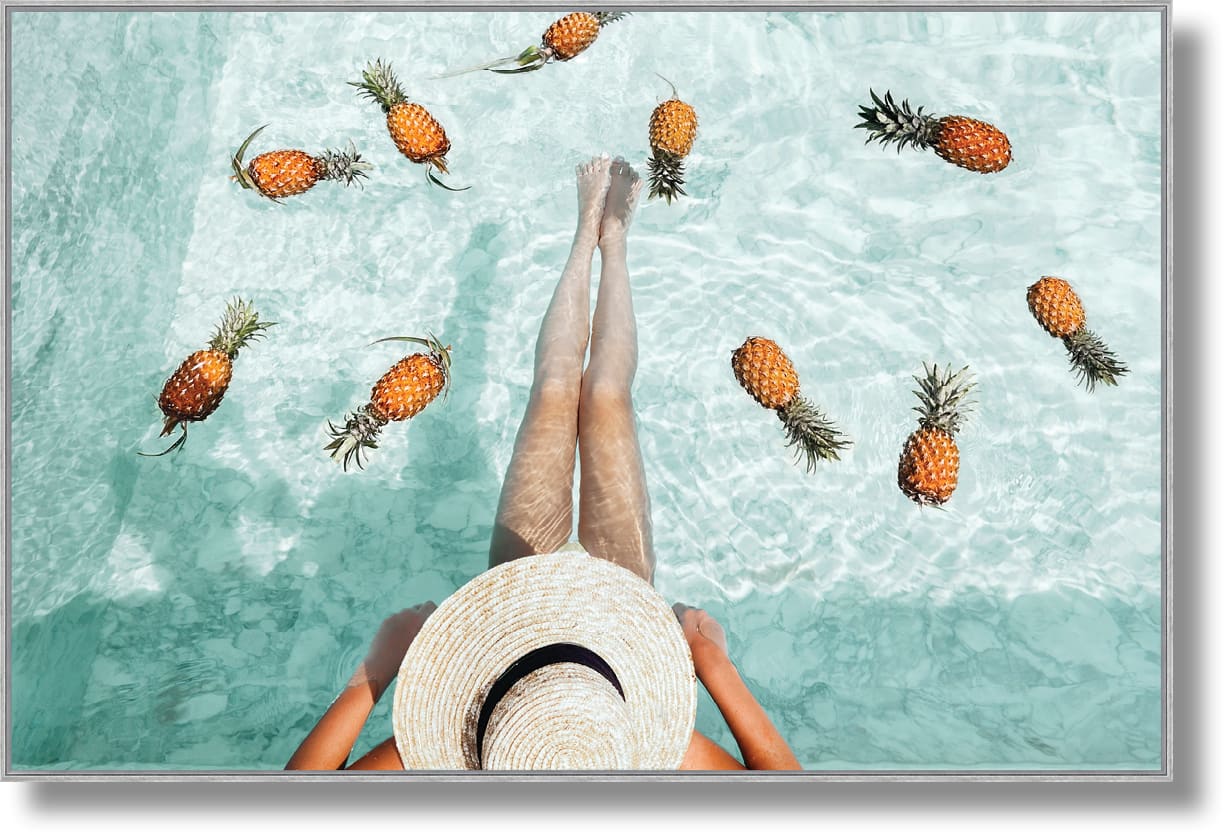 ''Pineapples in Pool Art'' Gloss in Frame