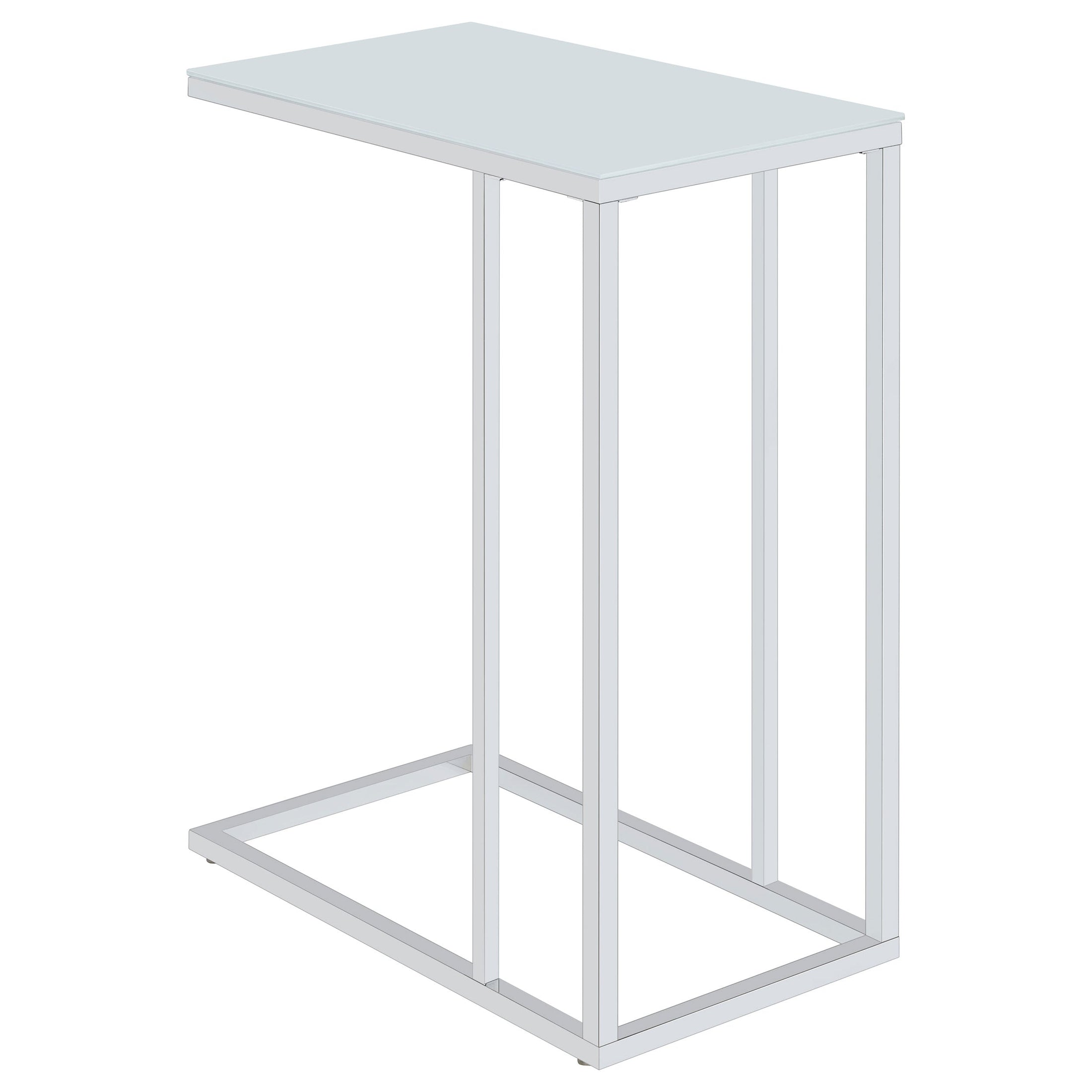 Mesa auxiliar de sofá en forma de C con tapa de cristal blanco Stella, cromada