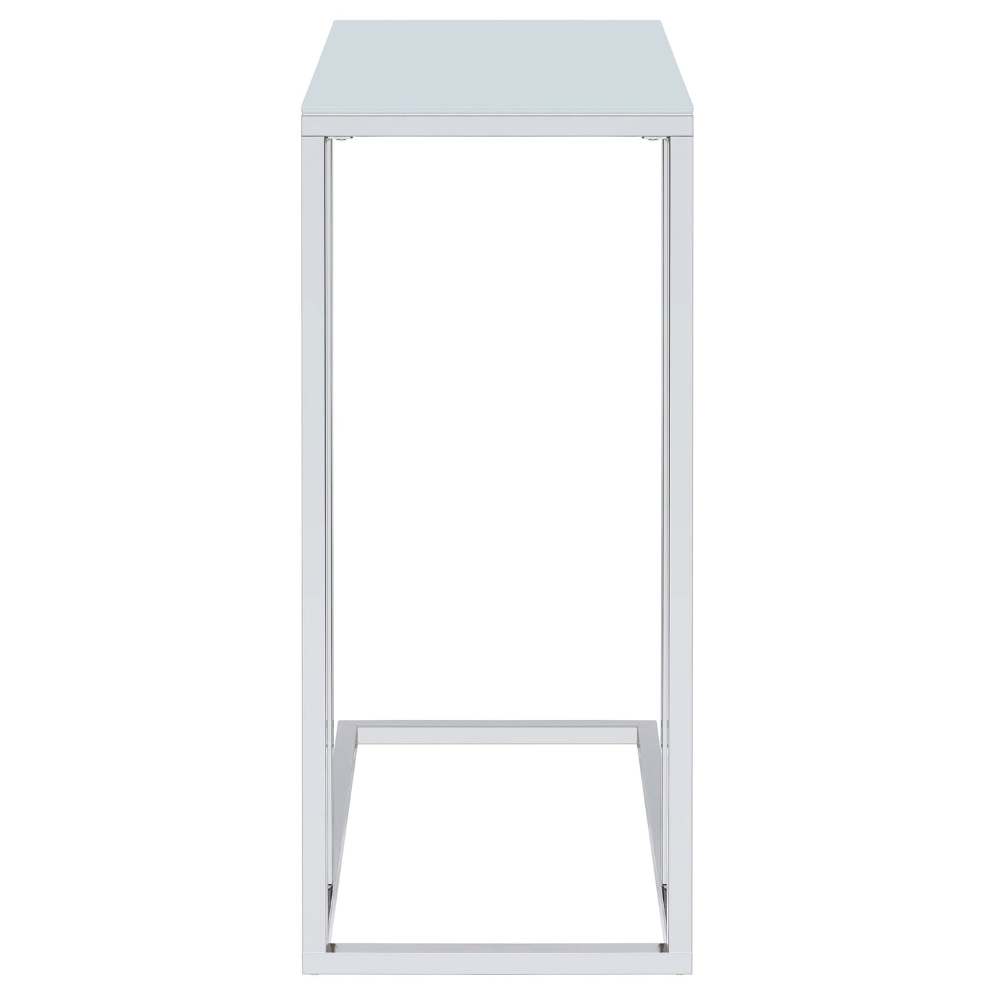 Mesa auxiliar de sofá en forma de C con tapa de cristal blanco Stella, cromada