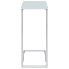 Mesa auxiliar de sofá en forma de C con tapa de cristal blanco Stella, cromada