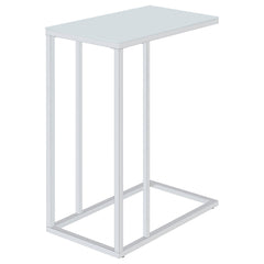 Mesa auxiliar de sofá en forma de C con tapa de cristal blanco Stella, cromada