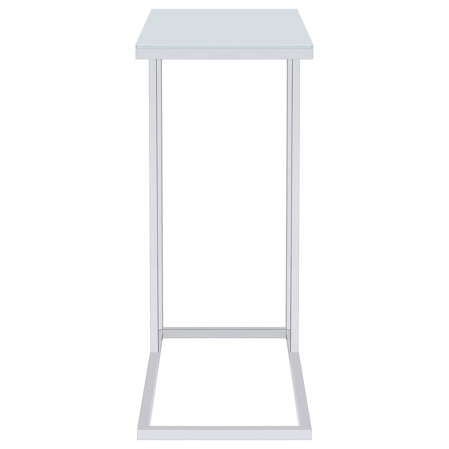 Mesa auxiliar de sofá en forma de C con tapa de cristal blanco Stella, cromada