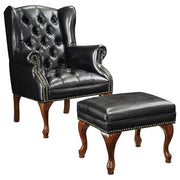 Conjunto de sillón orejero y otomana tapizados Roberts en negro