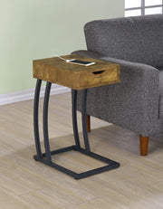 Mesa auxiliar Troy con 1 cajón en forma de C y toma de corriente, color capuchino