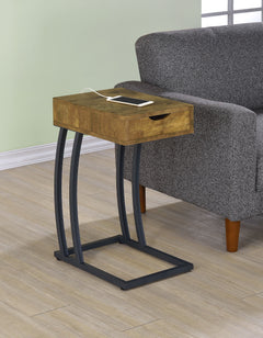 Mesa auxiliar Troy con 1 cajón en forma de C y toma de corriente, color capuchino