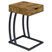 Mesa auxiliar Troy con 1 cajón en forma de C y toma de corriente, color capuchino