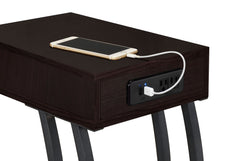 Mesa auxiliar Troy con 1 cajón en forma de C y toma de corriente, color capuchino