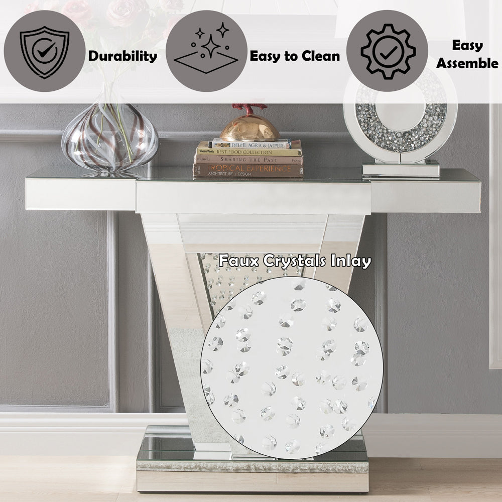 Nysa Console Table - Mirrored & Faux Crystals