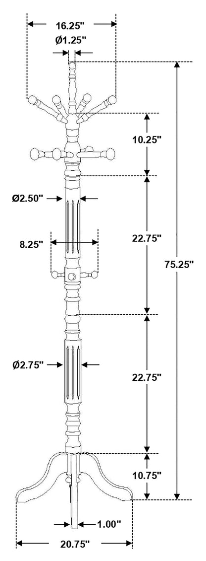 Achelle 11 Hook Freestanding Coat Rack Hanger Golden Brown