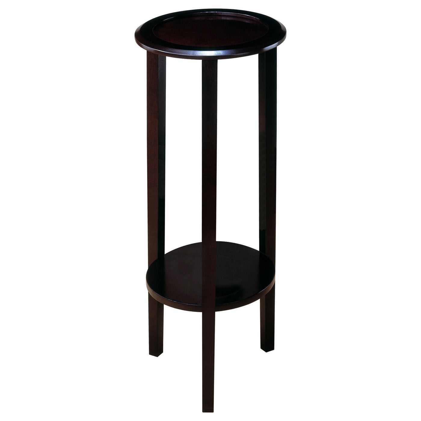 Mesa auxiliar redonda de madera para plantas Kirk de 1 estante, color espresso