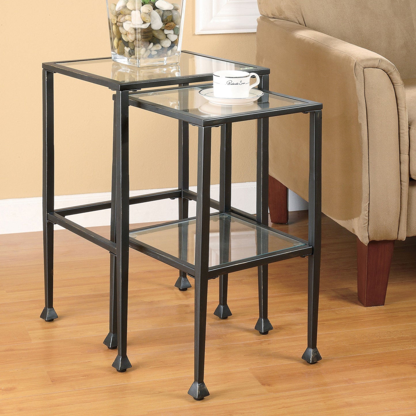 Leilani Glass Top Nesting Table Set Black