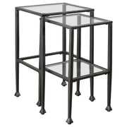 Juego de mesa nido Leilani con tapa de cristal, color negro