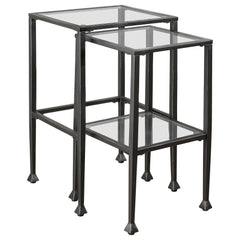 Juego de mesa nido Leilani con tapa de cristal, color negro