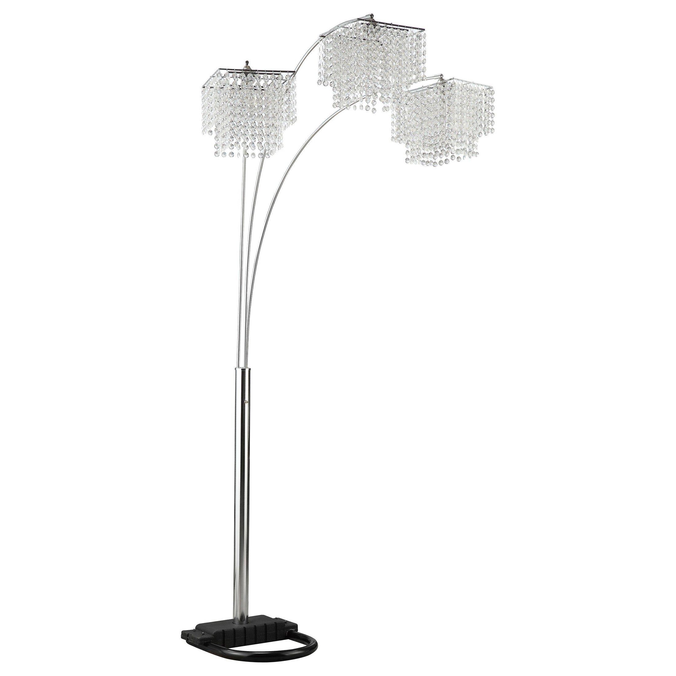 Lámpara de pie colgante Miriam de 90 pulgadas con arco de cristal cromado
