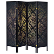 Biombo plegable Haidera de 4 paneles en damasco negro