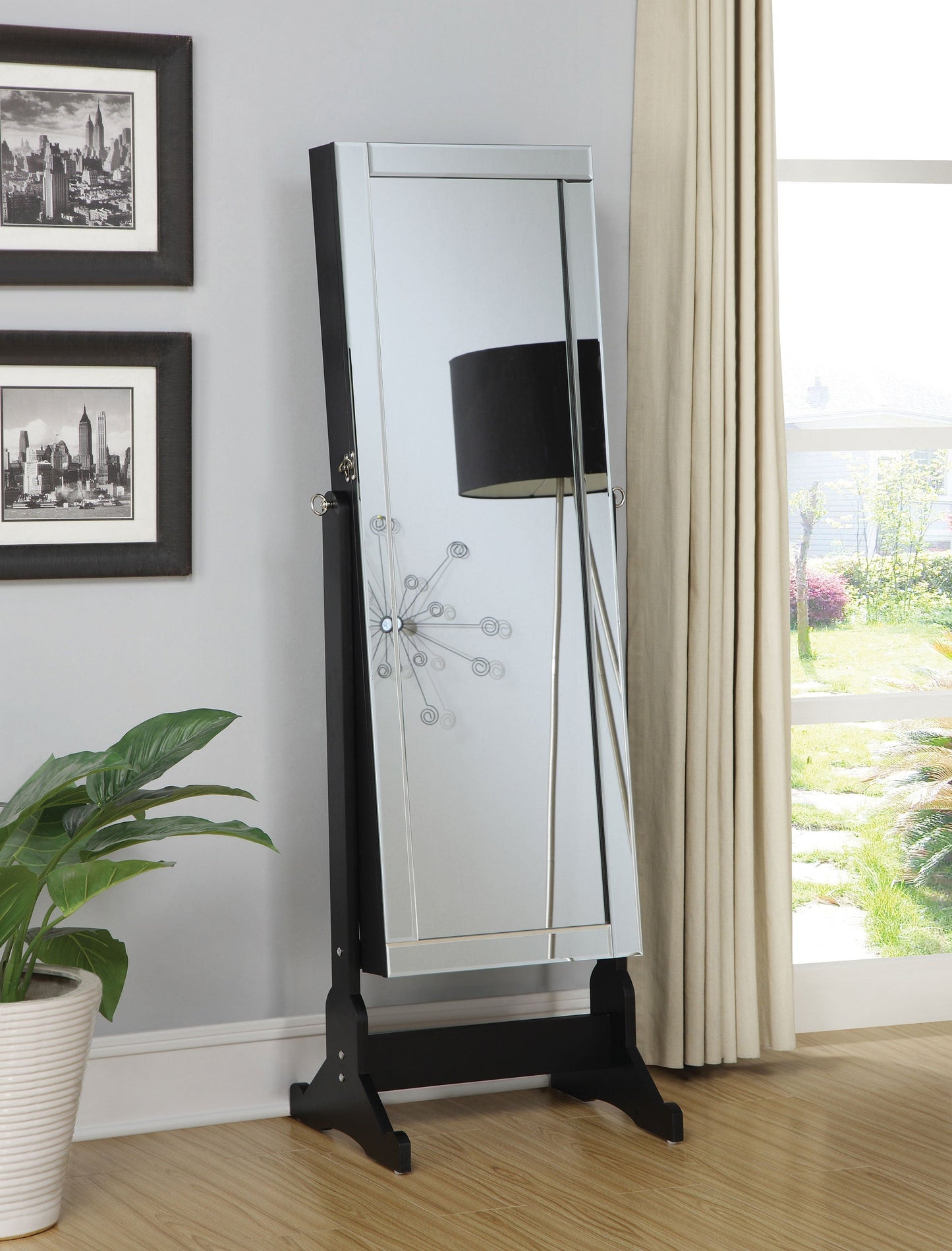 Espejo de cuerpo entero Batista con compartimento para guardar joyas, color blanco