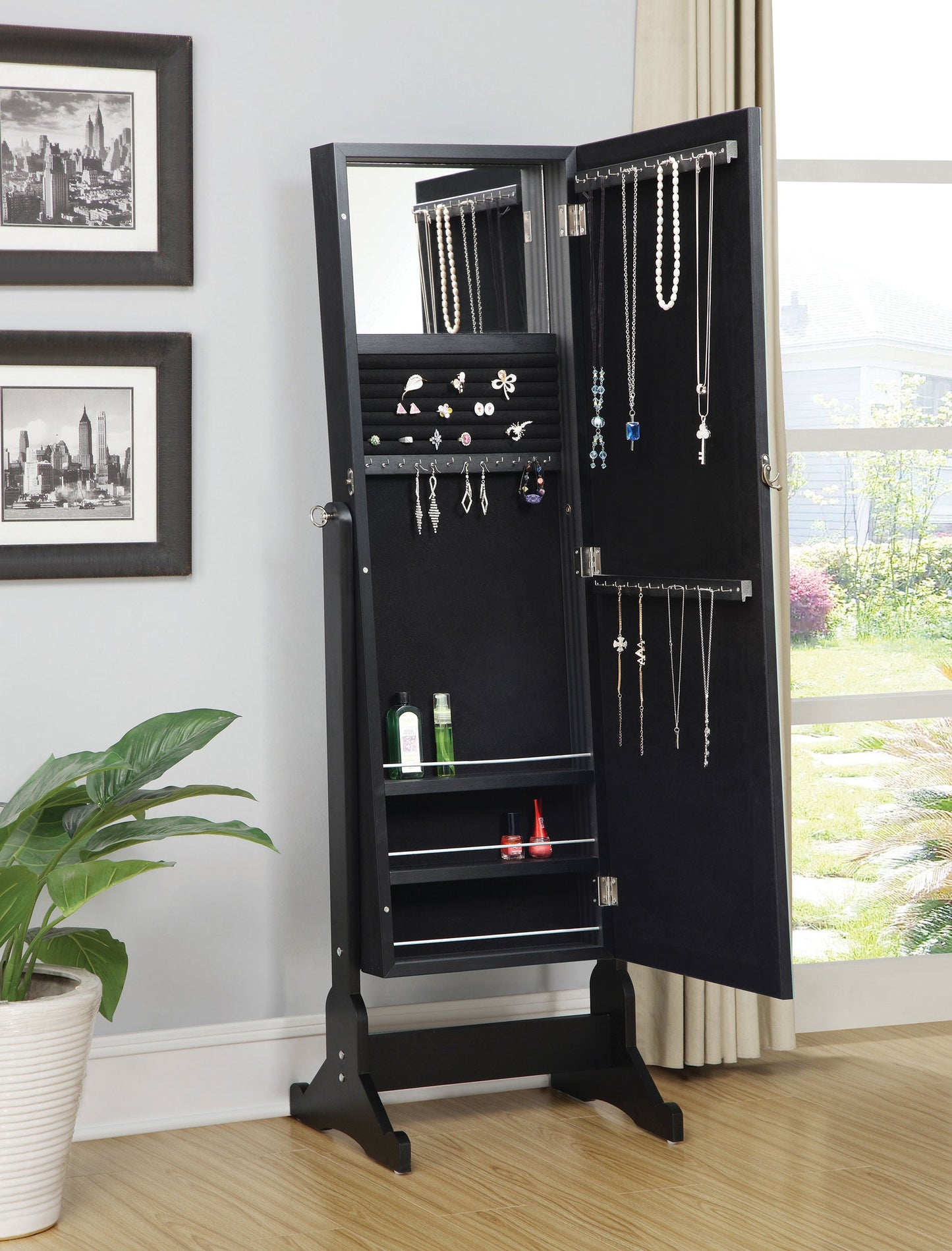 Espejo de cuerpo entero Batista con compartimento para guardar joyas, color blanco