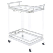 Carrito de bar de acrílico con estante de vidrio de dos niveles Jefferson, cromado