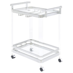 Carrito de bar de acrílico con estante de vidrio de dos niveles Jefferson, cromado
