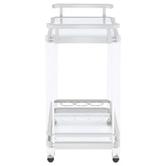Carrito de bar de acrílico con estante de vidrio de dos niveles Jefferson, cromado