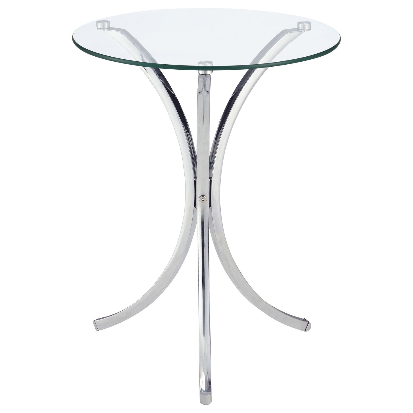 Mesa auxiliar decorativa Eloise redonda con tapa de vidrio cromada