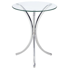 Mesa auxiliar decorativa Eloise redonda con tapa de vidrio cromada