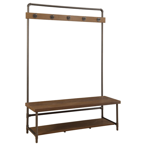 Alise 5 Hook Coat Rack Hall Tree with Shoe Bench Chestnut