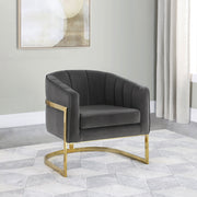 Silla decorativa con respaldo de barril tapizada Alamor, color gris oscuro