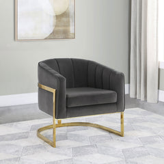 Silla decorativa con respaldo de barril tapizada Alamor, color gris oscuro