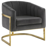 Silla decorativa con respaldo de barril tapizada Alamor, color gris oscuro