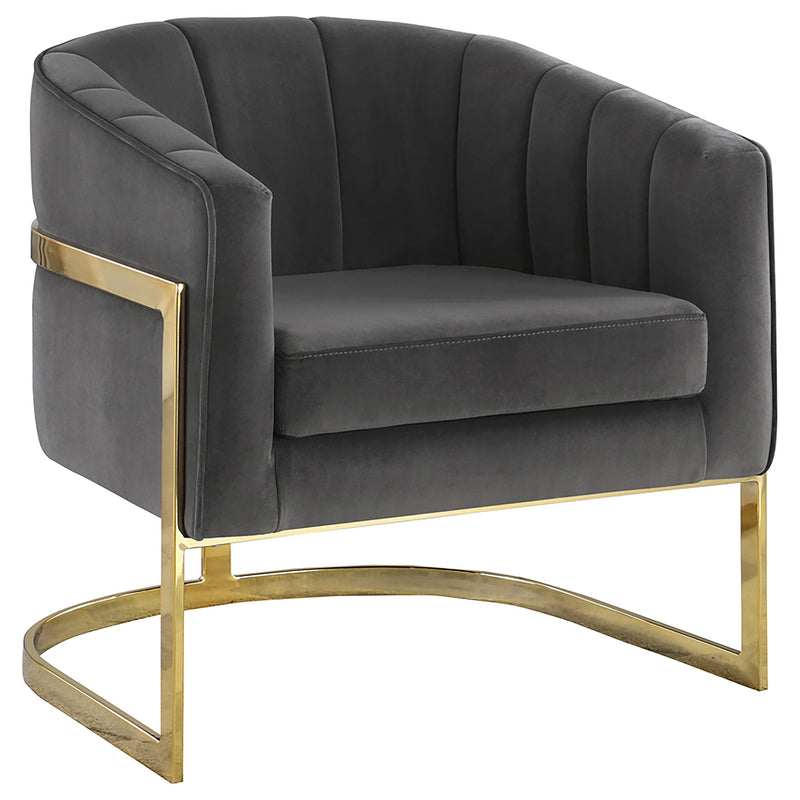 Silla decorativa con respaldo de barril tapizada Alamor, color gris oscuro