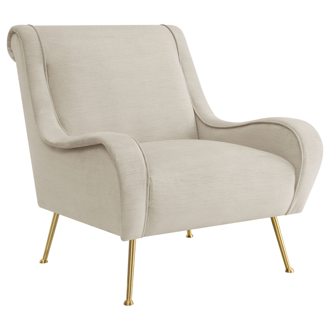 Sillón tapizado Ricci con brazos en forma de silla de montar en color piedra