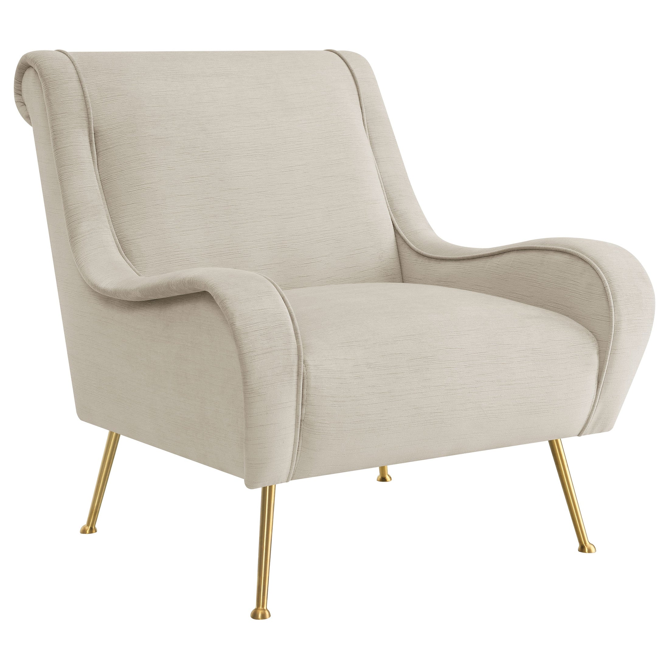 Sillón tapizado Ricci con brazos en forma de silla de montar en color piedra