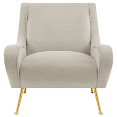 Sillón tapizado Ricci con brazos en forma de silla de montar en color piedra
