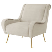 Sillón tapizado Ricci con brazos en forma de silla de montar en color piedra