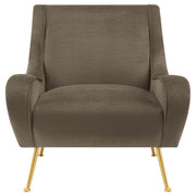 Sillón tapizado Ricci con brazos en forma de silla de montar en color piedra
