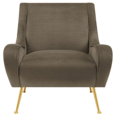Sillón tapizado Ricci con brazos en forma de silla de montar en color piedra