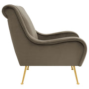 Sillón tapizado Ricci con brazos en forma de silla de montar en color piedra