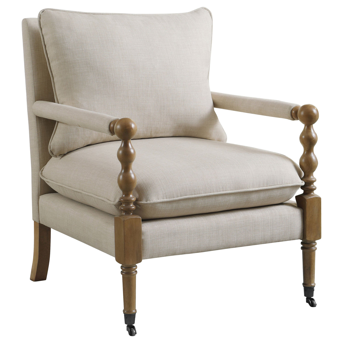 Silla decorativa tapizada Dempsy con ruedas en beige